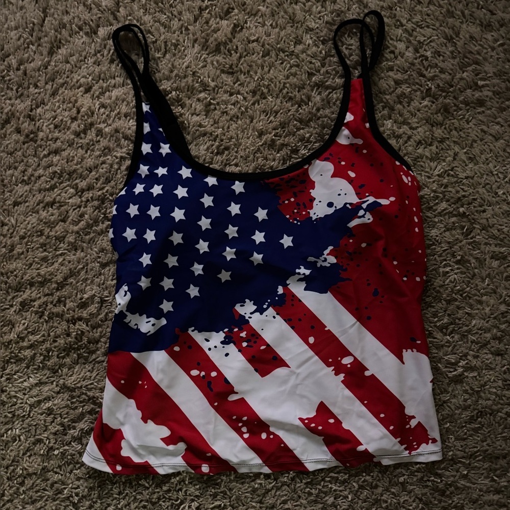 Patriotic American Flag Tankini Top and Black Boy Shorts Women's Swimsuit - Picture 5 of 7